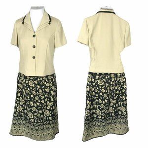 Danny & Nicole Blazer & Skirt Classy Beige & Black Outfit Suit Set ~ Sz 10P